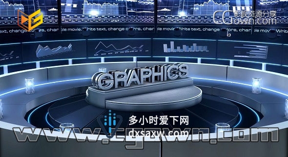 AE模板 三维金属展台旋转出公司统计数据图表商业标志展示