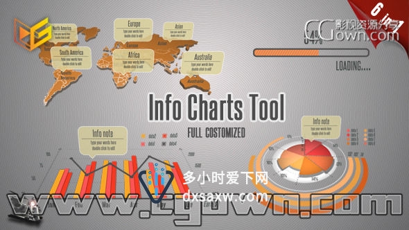 AE模板 公司业务信息数据图表展示 条形线图饼图圆图统计运动效果