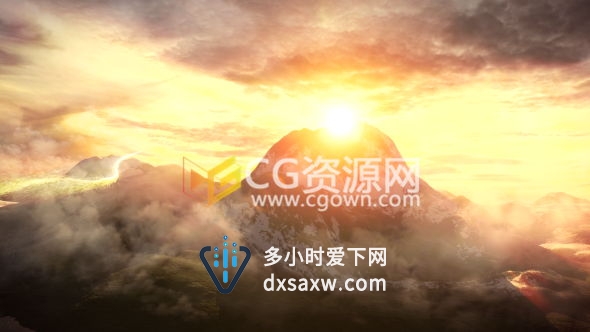 E3D三维天空云太阳山动画标志片头AE模板 大气自然环境LOGO展示