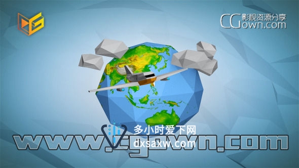 AE模板 低面多边形折纸地球卡通旋转飞机飞过展示标志动画