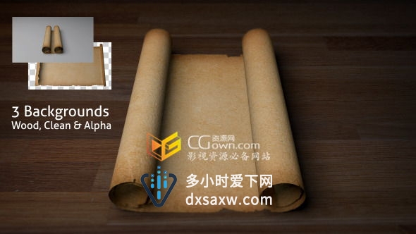 AE模板 复古羊皮纸卷轴纸张展开动画+视频素材带透明通道