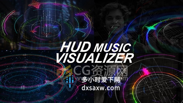 下载音乐HUD可视化动画背景AE模板制作动感高科技全息图