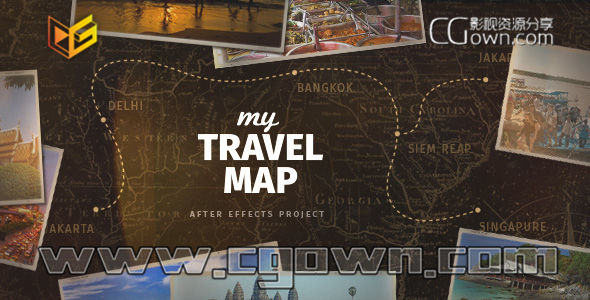 带地图位置路径地点展示旅游景点AE模板 世界环球旅行城市旅游宣传片头