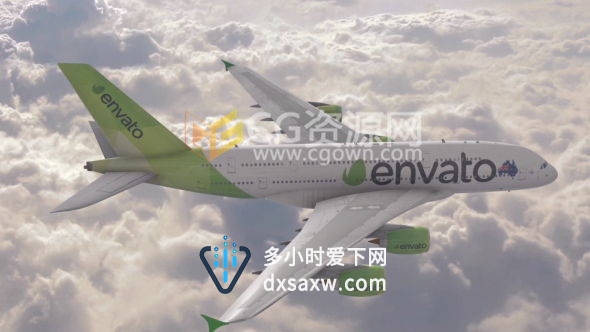 三维航空公司飞机宣传标志片头AE模板 E3D穿越云层飞机带自定LOGO动画