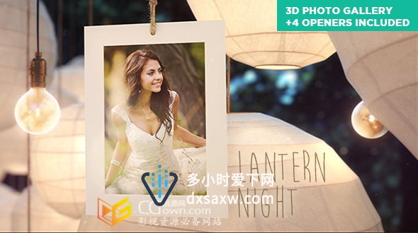 AE模板 唯美纸灯笼悬挂照片浪漫爱情婚礼相册结婚视频