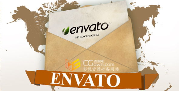 AE模板 信封邮件邮寄物流公司世界地图旅游标志展示 LOGO Mail
