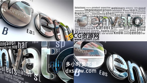 公司商业片头AE模板 简洁明亮镜面反射钢铁质感三维标志动画