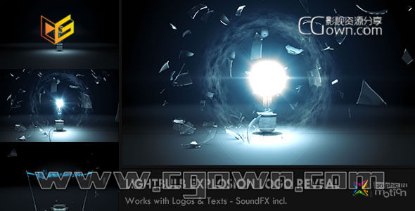 灯泡爆炸灼热丝标志显示 Light Bulb Explosion Logo RevealAE模板