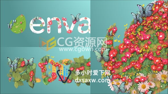 花卉蝴蝶盛开植物标志片头AE模板 生产自然环境业LOGO动画