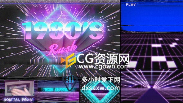 复古80年代风格片头AE模板 数字虚拟空间卡通游戏开场动画