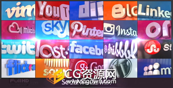 Element3Dv2制作片头媒体社交网络公司LOGO动画3D效果AE模板