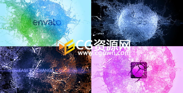 液体水流动飞溅散开动画效果演绎LOGO片头视频-AE模板工程