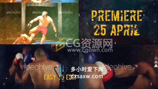 拳击手战斗摔跤比赛动作体育宣传视频片头效果-AE模板下载