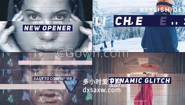 现代节奏图文动画片头介绍城市失真故障时尚动态效果-AE模板下载
