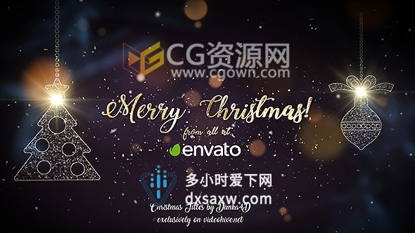 金色粒子Christmas文字圣诞节元素片头动画视频-AE模板下载