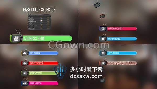旧电视社交媒体图标效果设计字幕条动画工程文件-AE模板下载