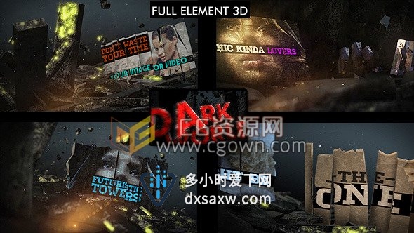 E3D制作破碎石头三维动画场景展示图片宣传片头AE模板