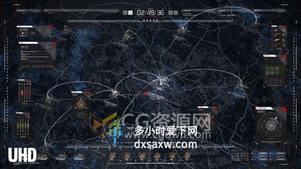 HUD高科技地图UI路径地点网络接口位置连接动画-AE模板下载