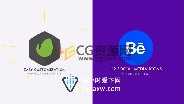 AE模板社交媒体标志演绎片头形状元素转换场景动画