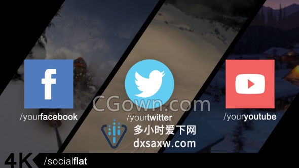 社交媒体LOGO图标扁平化简单动画片头视频4K分辨率-AE模板下载