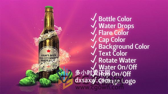 制作啤酒广告片头啤酒花液体玻璃瓶子宣传包装-下载AE模板