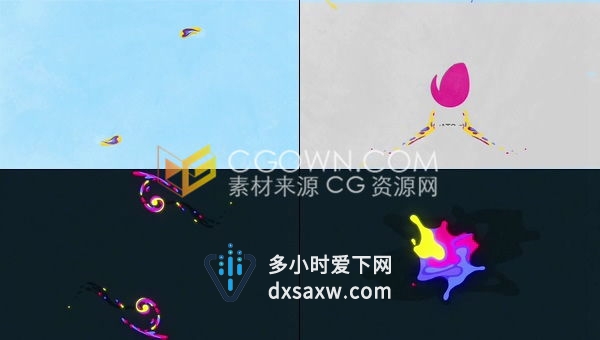 FX液体多彩油漆艺术2D图形动画演绎LOGO片头-AE模板下载