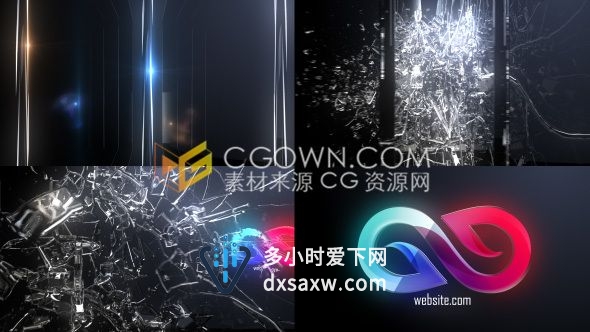 子弹冲击玻璃裂纹粉碎效果展示出标志动画片头-AE模板下载
