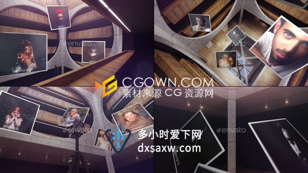 3D空间场景展示飘动的照片效果相册视频幻灯片-AE模板下载