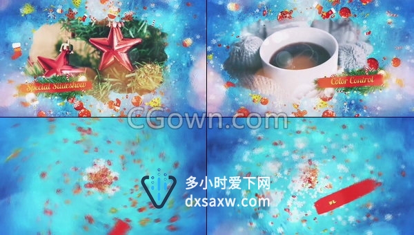 圣诞节主题元素动画遮罩展示家庭相片新年新气象视频-AE模板下载