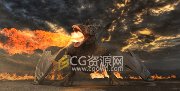 恐龙喷火燃烧大气震撼LOGO标志片头动画效果AE模板