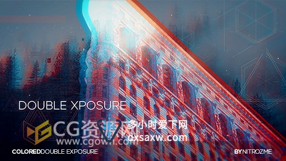 AE模板色彩分离双重曝光混合图片展示抽象艺术动画视频