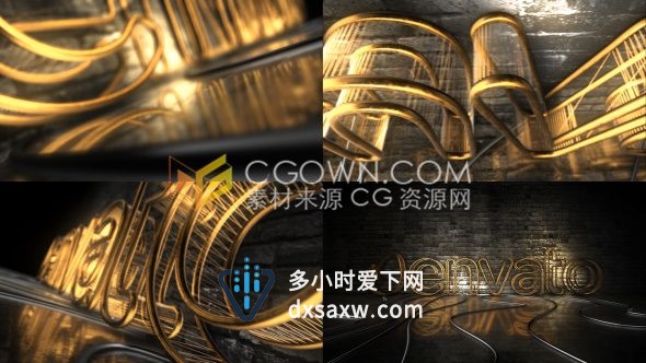 光构成电缆三维霓虹灯效果LOGO墙壁黄金标志介绍动画-AE模板下载