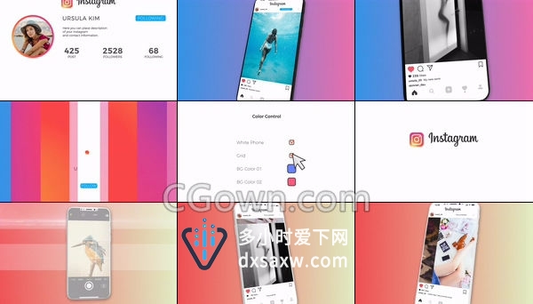 社会媒体APP手机展示个人主页图片相册宣传视频-AE模板下载