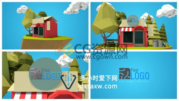 3D卡通低多边形购物零售商店标志LOGO视频片头-AE模板工程