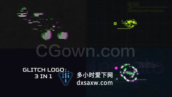 故障噪声信号损坏图形LOGO失真标志揭示-AE模板下载