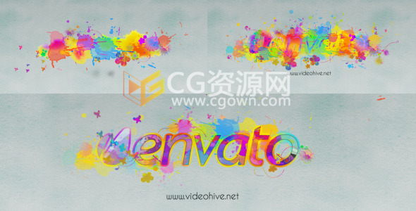 水彩滴动画蝴蝶飞散LOGO片头视频制作-AE模板下载