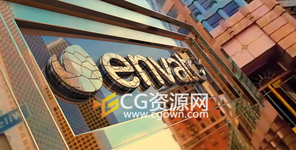 大厦玻璃反射黄金公司3D标志汇聚动画E3D工程-AE模板下载