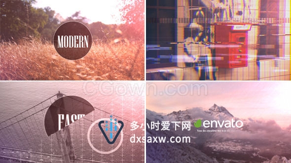 动感艺术信号故障毛刺效果快速展示旅行文字照片介绍现代城市企业个性片头动画-AE模板