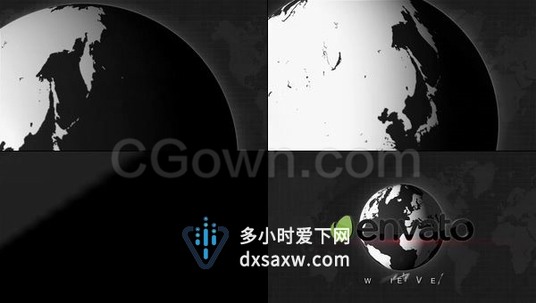 三维抽象地球标志聚焦揭示国际网格地图企业新闻栏目LOGO片头-AE模板下载