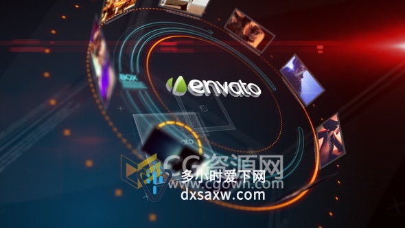 科技感视频片头旋转展示图片标志LOGO演绎动画-AE模板下载