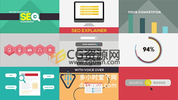 SEO搜索引擎优化信息图表形状动画效果视频制作-AE模板下载