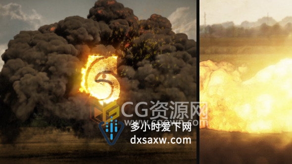 巨大核武器核导弹爆炸火焰烟雾冲击波动画演绎LOGO片头-AE模板工程