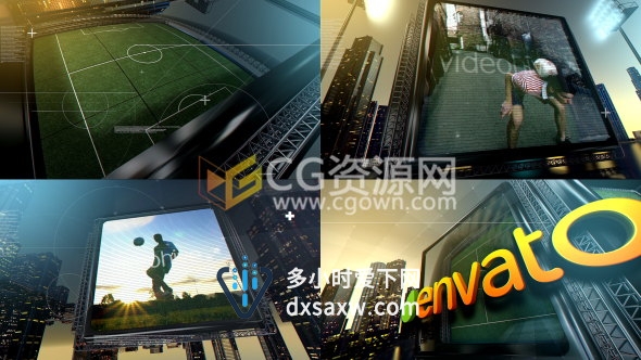 3D足球城决赛主体育馆城市场景视频动画LOGO片头-AE模板下载