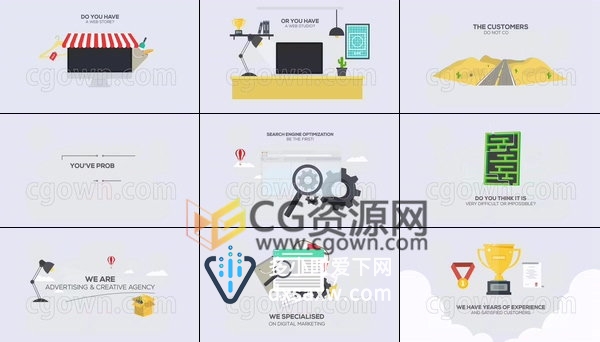 SEO解说网页营销模块化MG图形动画场景视频效果-AE模板工程