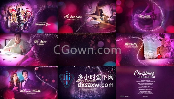 圣诞幻灯片冬天新年记忆照片粒子动画相册视频制作-AE模板下载