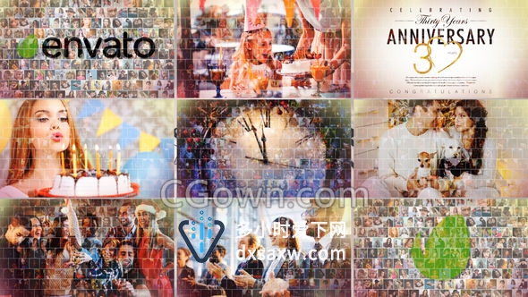 精美幻灯片大量照片拼马赛克效果视频墙相册动画制作-AE模板下载