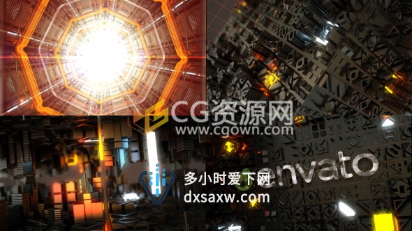 高科技能源片头隧道立方体城市霓虹灯穿梭LOGO动画-AE模板下载