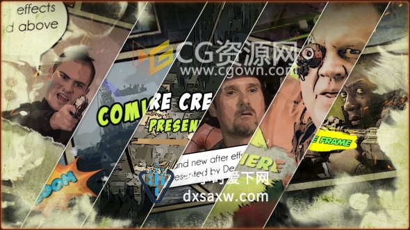 AE模板包括背景音乐素材漫画风格动作电影分镜头开场视频