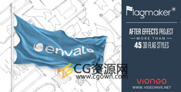 45种三维旗帜飘动动画效果3D Flag工程文件国旗-AE模板下载