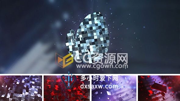 AE模板Element3D三维金属碎片汇聚标志演绎LOGO动画片头